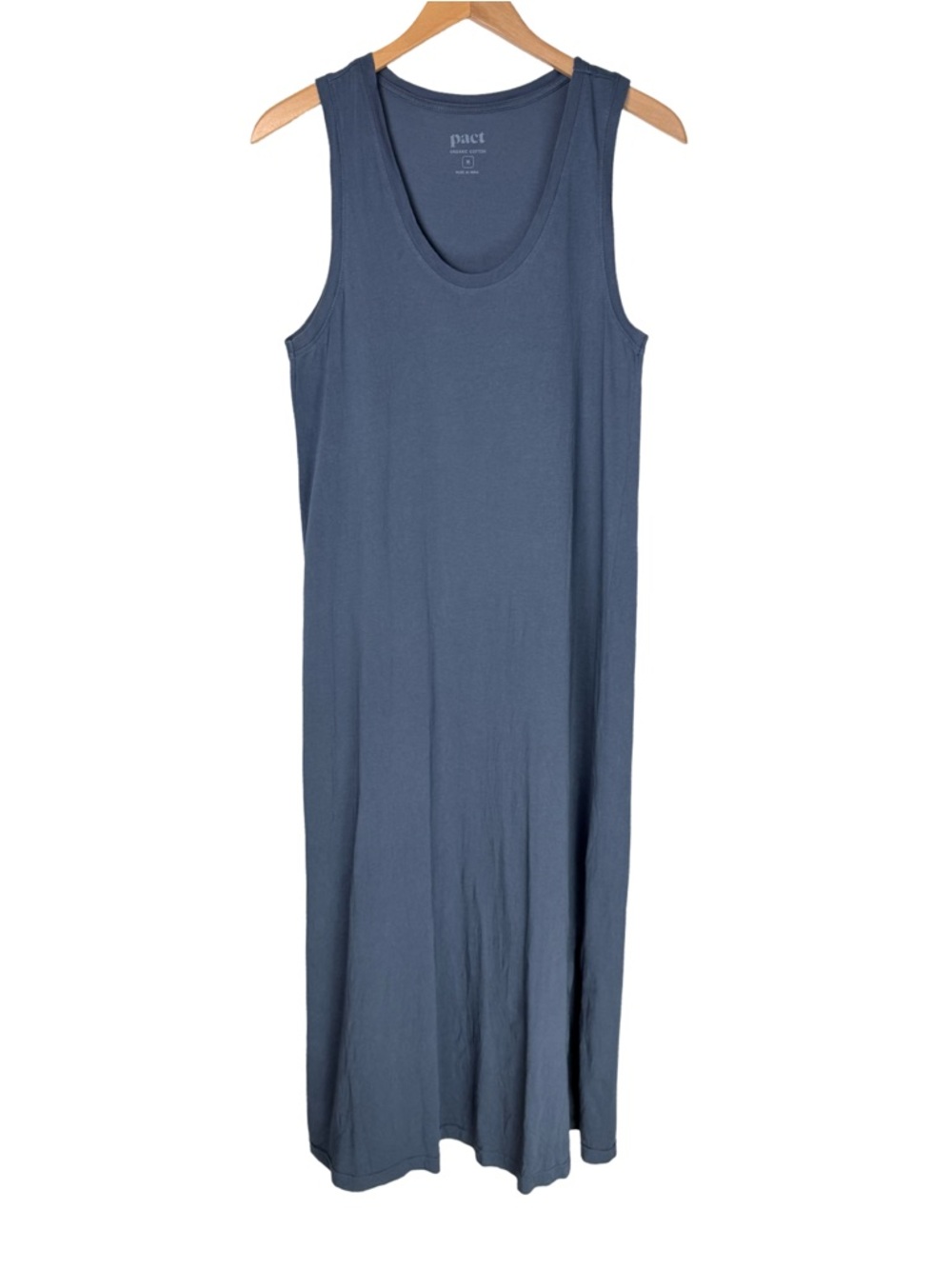 PACT Women's Blue SoftSpun Tank Organic Cotton Midi 
Dress Size M - Picture 2 of 7